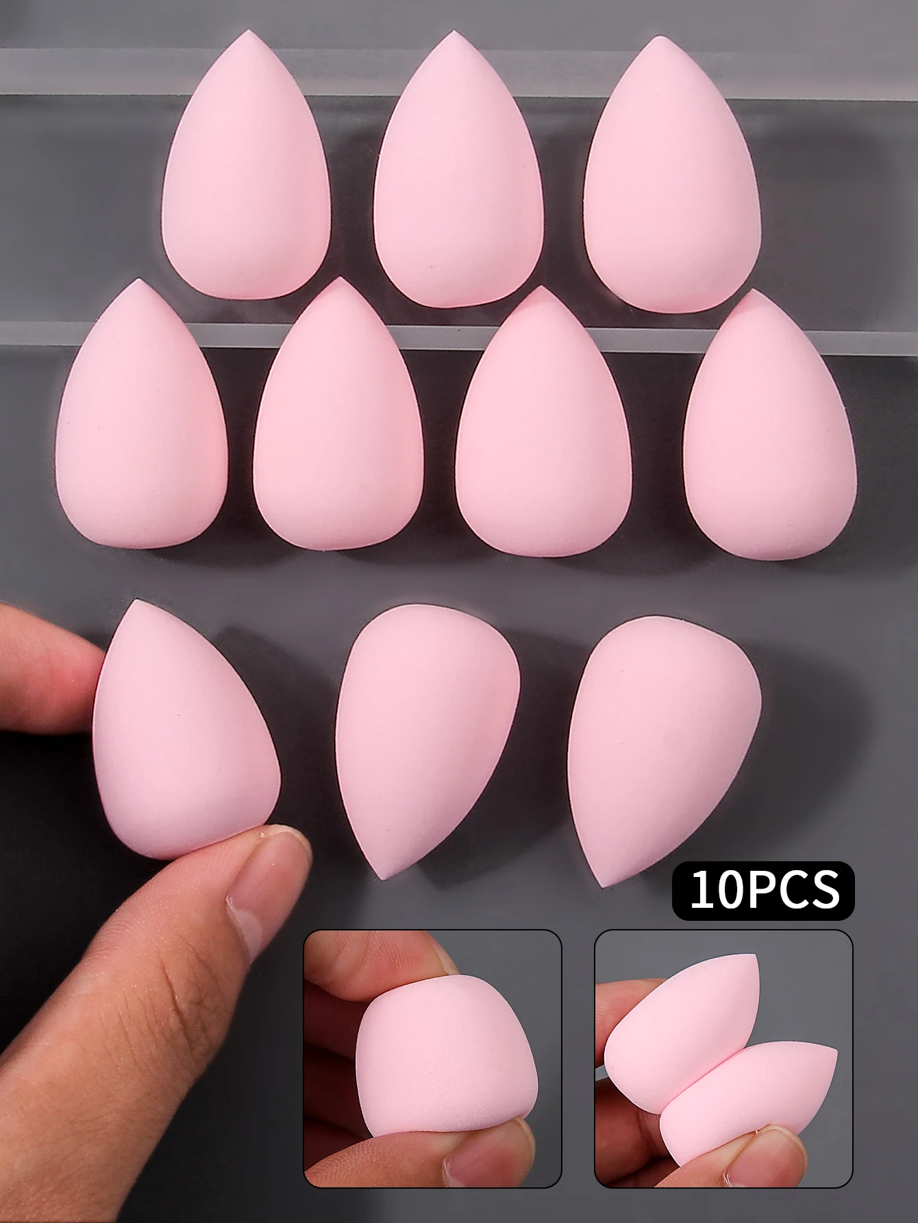 10 個ミニピンクビューティーエッグセット、ウォータードロップパウダーパフ、メイクアップスポンジツール、ファンデーション、リキッドメイクアップエッグ、スポンジパウダーパフ