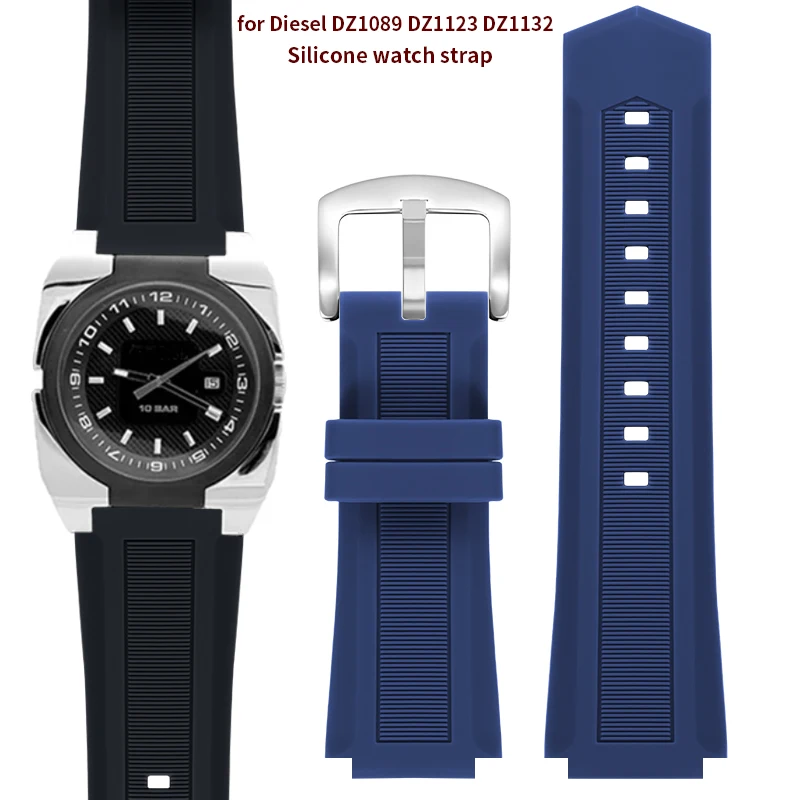 28X22mm Convex Mouth silicone rubber Watchband for Diesel DZ1089 DZ1123 DZ1132 Replacement Watch Strap Belt Black Brown White