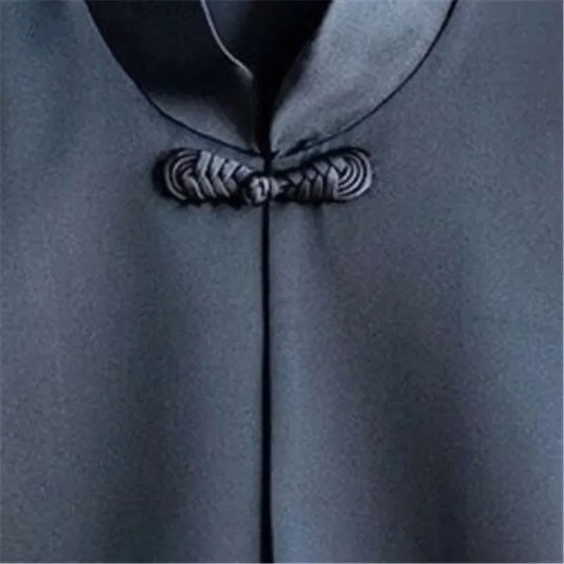 Mode Schwarz Acetat Seide Weste Strickjacke Frauen Chinesische Schnalle Taste Weiche Weste Jacke Vintage Sommer Tank Tops