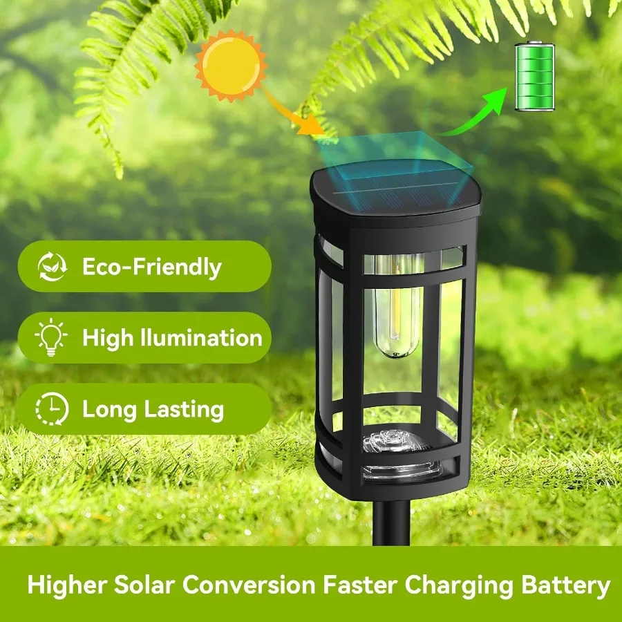 12 حزمة من مصابيح الطاقة الشمسية الخارجية المقاومة للماء لممر الحديقة والممر وساحة الحديقة وإضاءة المناظر الطبيعية المزخرفة مع دافئة