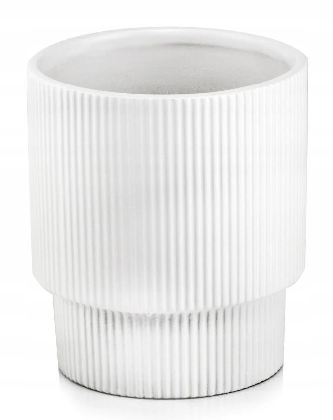Keramische bloempot rond gegroefd wit mat 13cm
