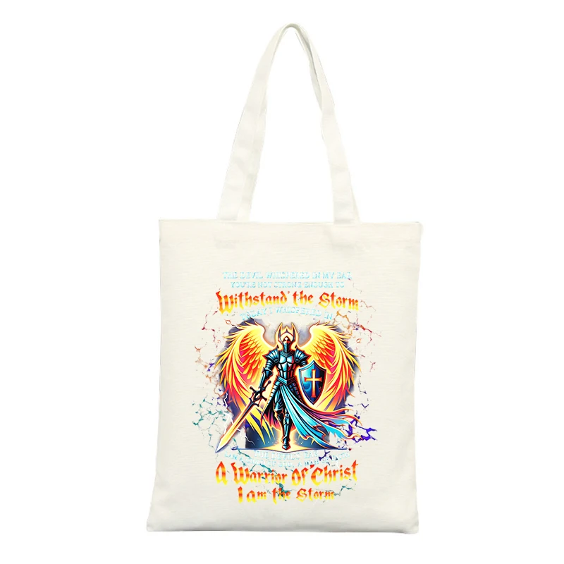 Fantasy Warrior Graphic Canvas Tote Bag with Letter Print, Ideal for Casual Daily Use and Weekend Outings