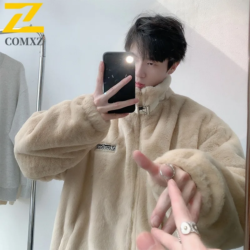 COMXZ 2025 الشتاء فرو الأرنب الصناعي سترة قطن D3124 TP95 الوقوف طوق مشبك تصميم معطف دافئ #5
