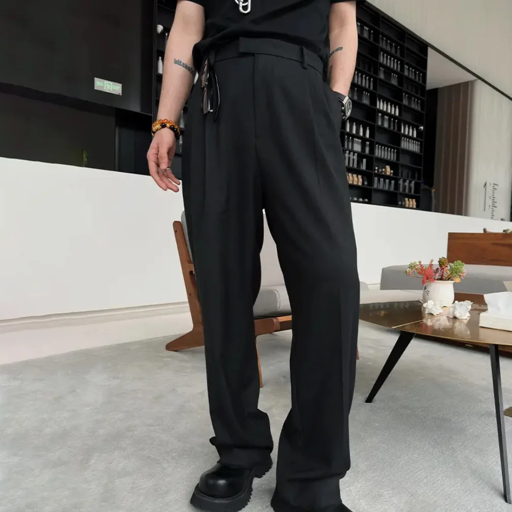 

Firmranch New Black Casual Suit Pant Triangle Back Pocket For Men Women Straight Breathable High-waisted Dress Trousers