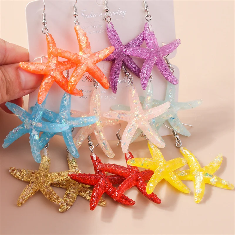 Candy Color Summer Beach Resin Mermaid Starfish Earrings for Women Bohemia Dangle Earrings Ladies Vacation Jewelry Accessories