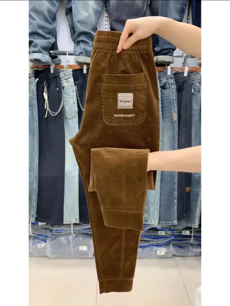 

Мужские вельветовые повседневные брюки в полоску, с шестью карманами, высокоэластичные, длинные, универсальные, облегающие, для подростков