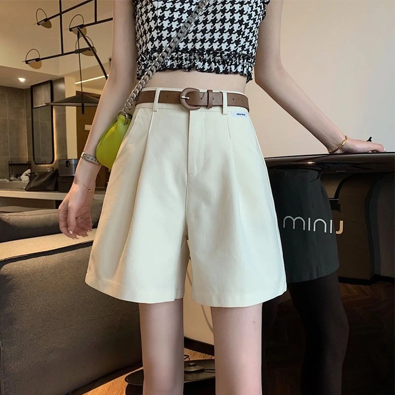 Summer Cotton Shorts for Women Casual Loose Fit A-Shaped Zipper Wide Leg Solid Color Fashion Short Pants