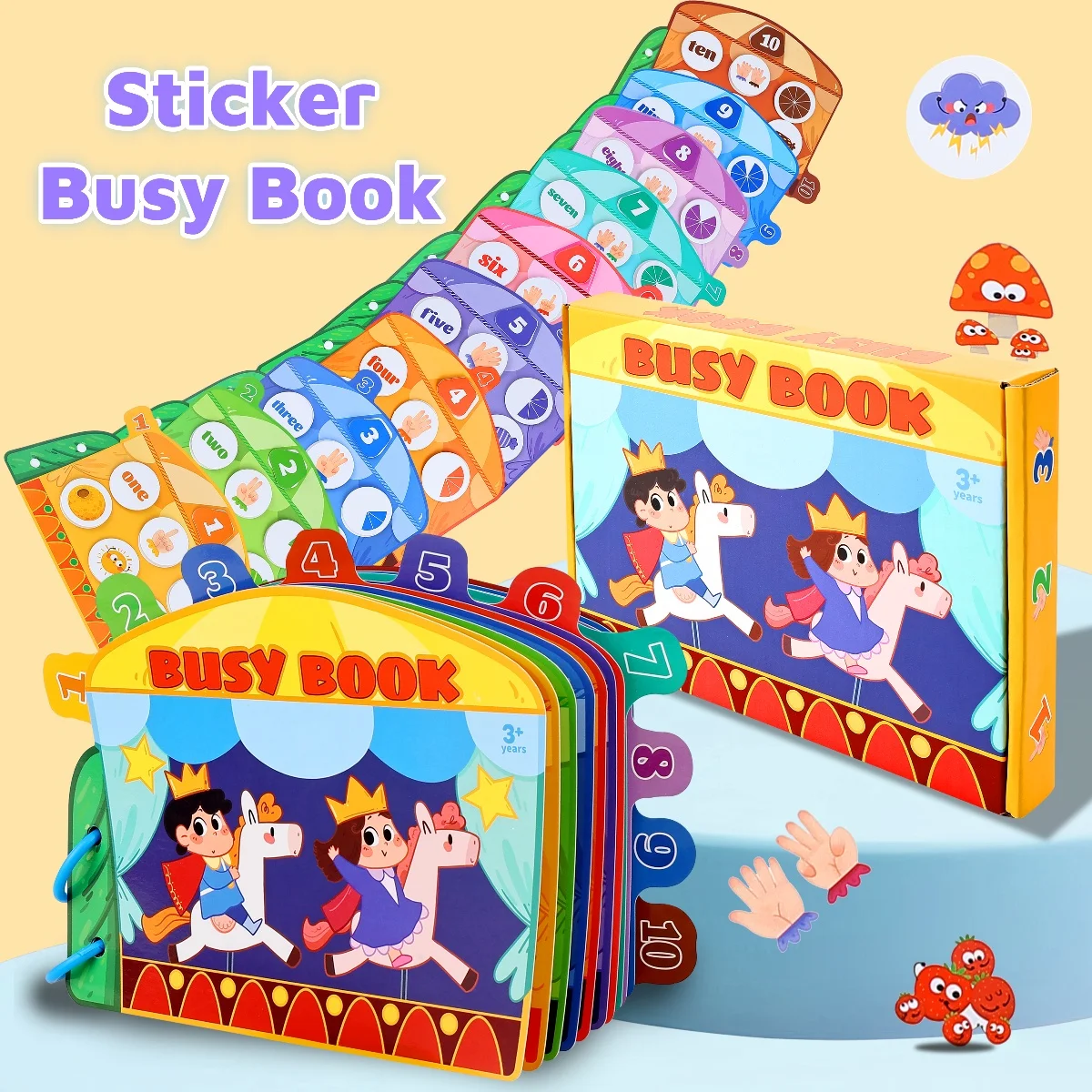 어린이 몬테소리 조기 교육 세트, 대화형 학습 바쁜 책 선물 상자, 색상 식별, 1-10 수량 단어 인식 매칭 게임, 재사용 가능한 DIY 스티커 조용한 책, 조기 계몽 활동 장난감, 3세 이상 어린이를 위한 선물, 유아 가족 학교 교육 보조 자료