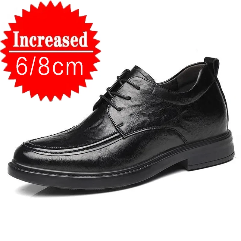 

Men's Dress Shoes Genuine Leather Elevator Shoes Leather Breathable Invisible Heightening Shoes 6/8CM Business Casual Men Shoes