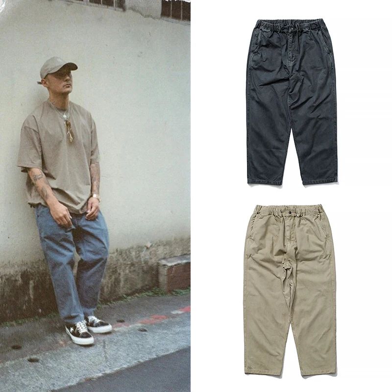 

Casual Loose Men's Wax Dyeing Faded Nine-Piece Workwear Pants Elastic Waist Baggy Trendy Youthful All-Season Thiened Leisur...