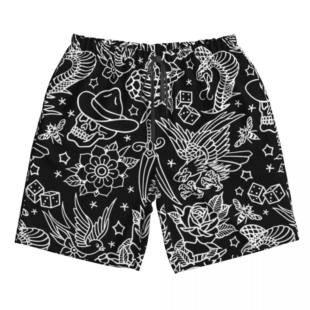 

American Traditional Tattoo Flash Print Trunks Beach Board Shorts Casual Quick Dry Swim Summer Men Pants