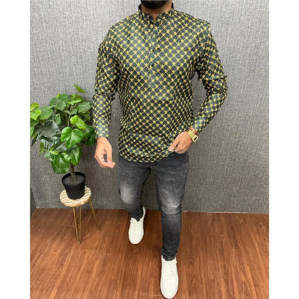 무슬림 남성 의류 민족 프린트 전통 스타일 웨딩웨어 클래식 긴팔 셔츠 전통 캐주얼 셔츠 아랍 의류 ﻿