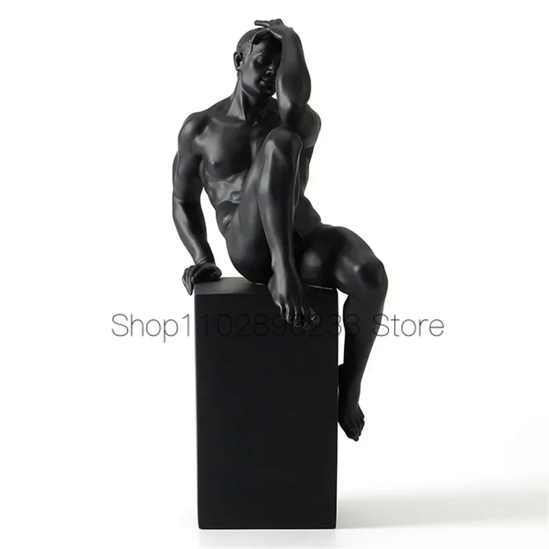 

Nude Male Art Statue Black Figure Sculpture Naked Man Figurines Creative Resin Craft Home Decor Accessories Modern Britbday Gift