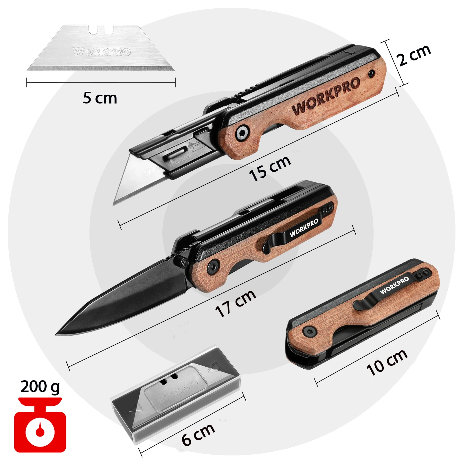 WORKPRO-cuchillo plegable multifunción, portátil, de bolsillo, utilitario de electricista, con 10 cuchillas, cortador de papel, herramientas manuales DIY