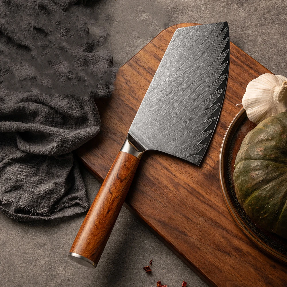 Cuchillo rebanador de Damasco VG10, cuchillos de Chef chino con mango de madera, cuchillo de morera japonés profesional de 7 pulgadas, herramientas de corte de cocina