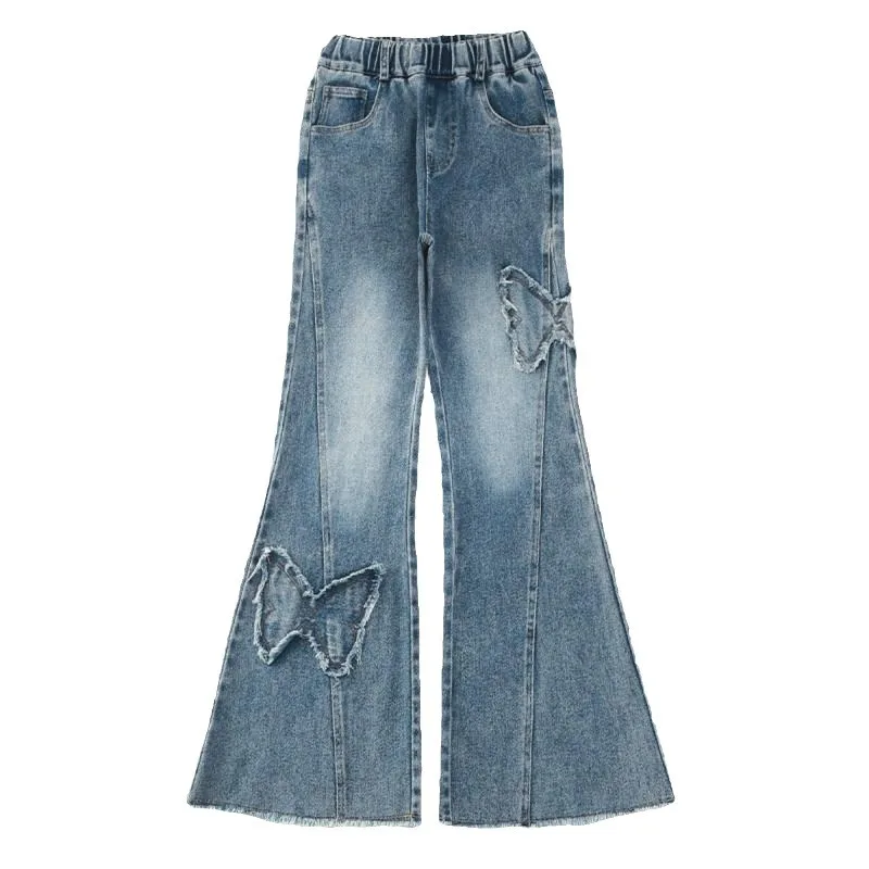 جينز ربيعي جديد للأطفال البنات لعام 2025 سروال جرس مرن للأطفال على شكل فراشة سراويل خريف من قماش الدنيم 4 5 8 10 11 12 13 سنة #4