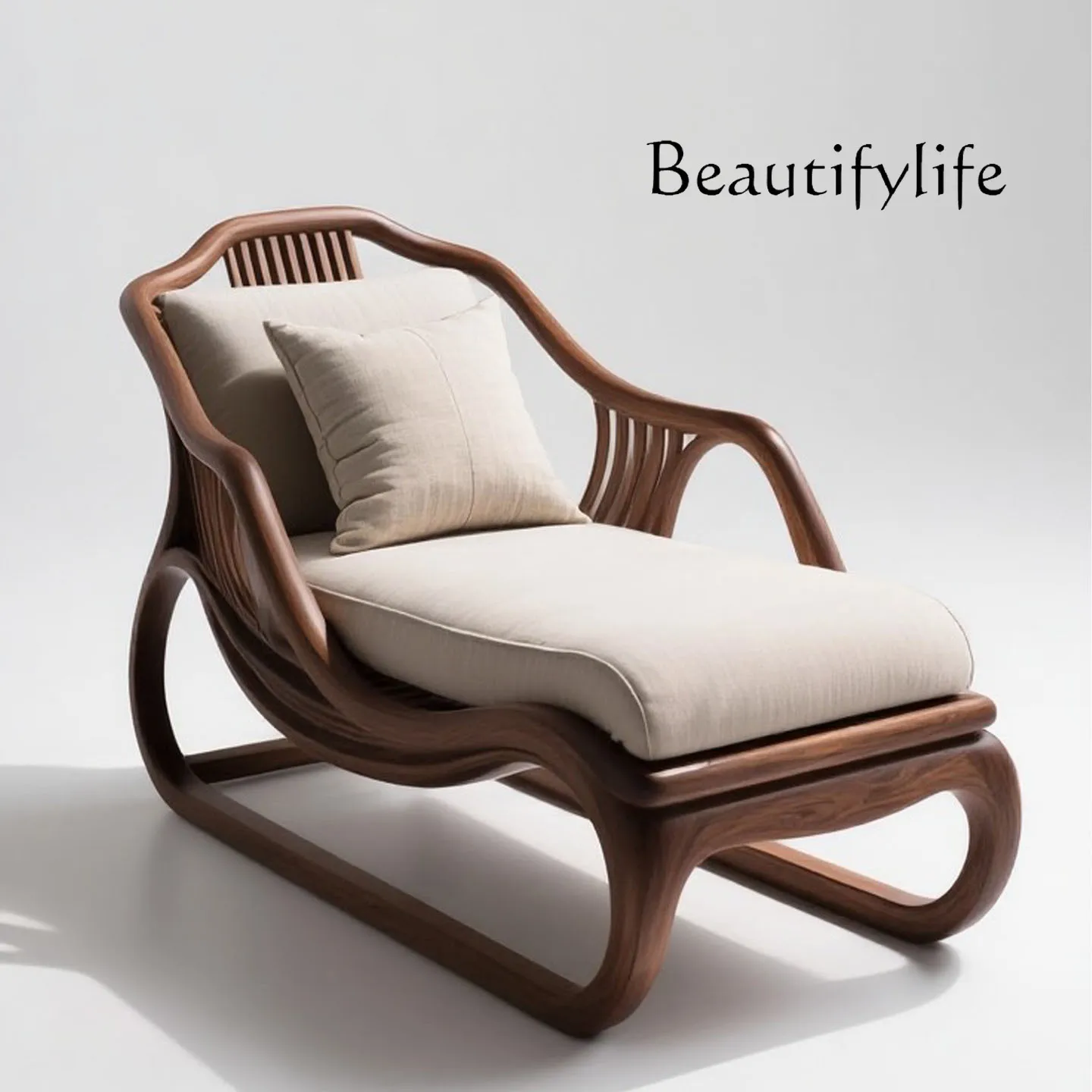 

New Chinese-style North American black walnut zen chaise longue living room balcony minimalist solid wood lounge chair