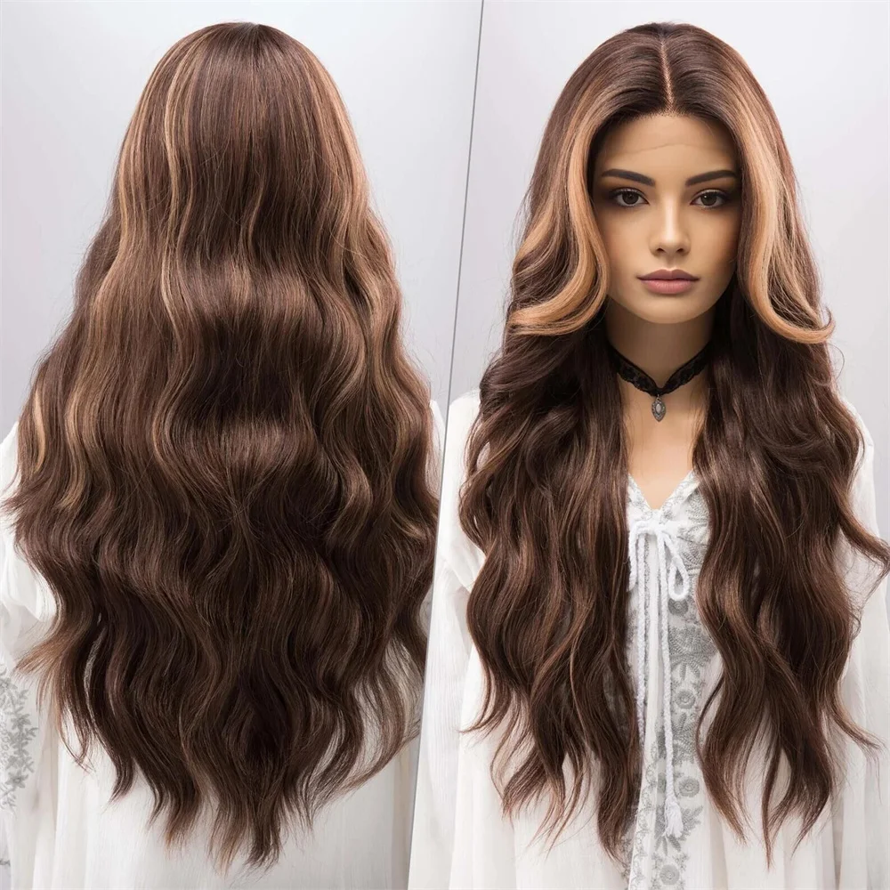 Soft Highlight Brown Wave 24inch 180Density Preplucked 5x5 Silk Base Jewish Human Hair Wig With Baby Hair HD Lace European Hair