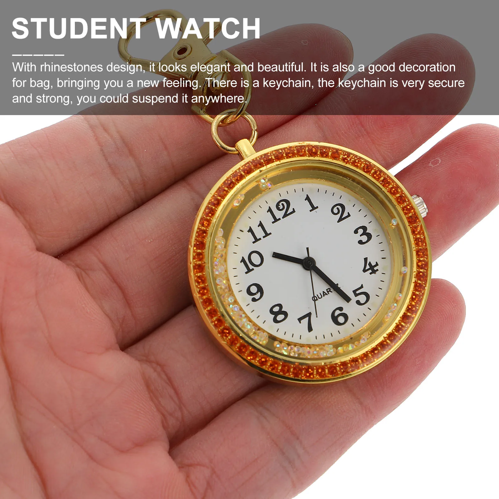 

1Pcs Fashion Rhinestone Decorated Pocket Watch Secure Key Buckle Hanging Watch Portable Quartz Timepiece for Nurse Week Birthday