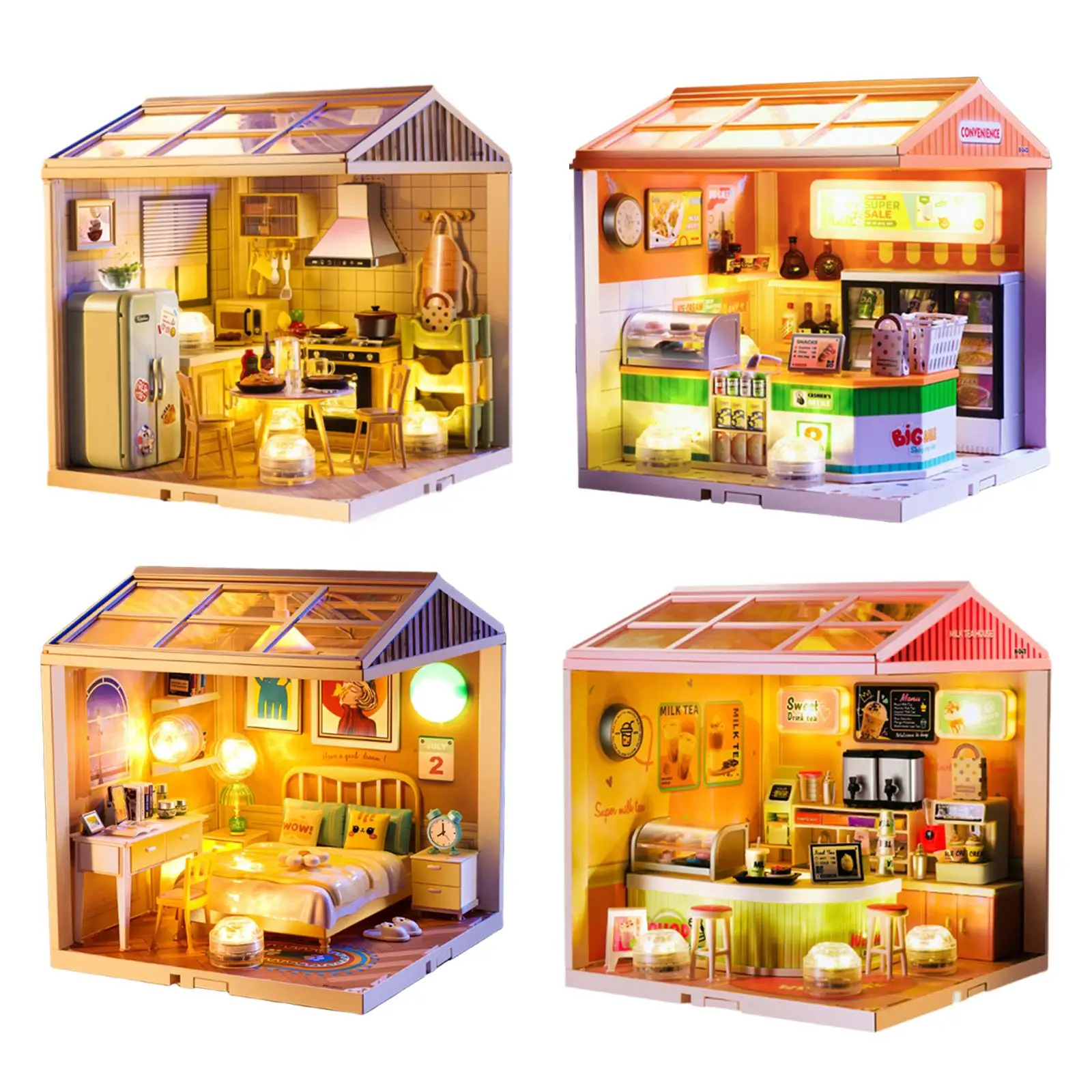 Casas de muñecas DIY con muebles, casa pequeña, decoración de exhibición de Diorama educativa