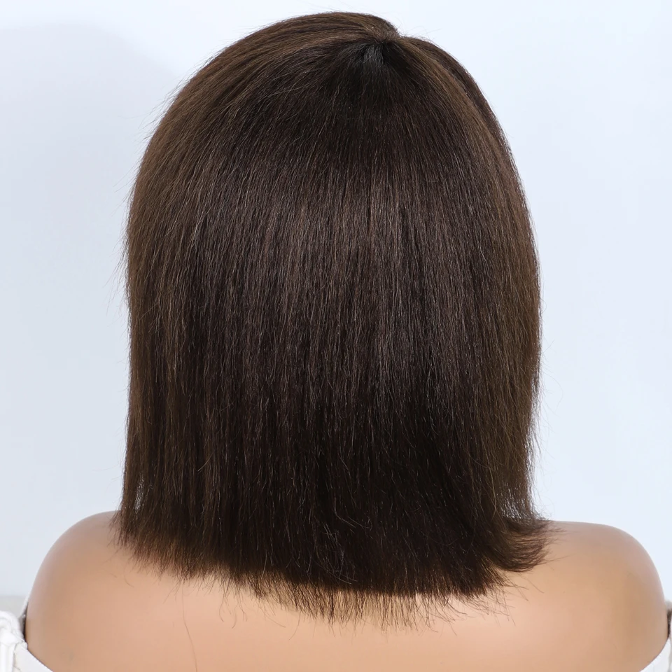 Lekker Short Kinky Straight Bob 100% Human Hair Wigs For Women Brazilian Remy Hair Natural Brown Full Machine Made 12\