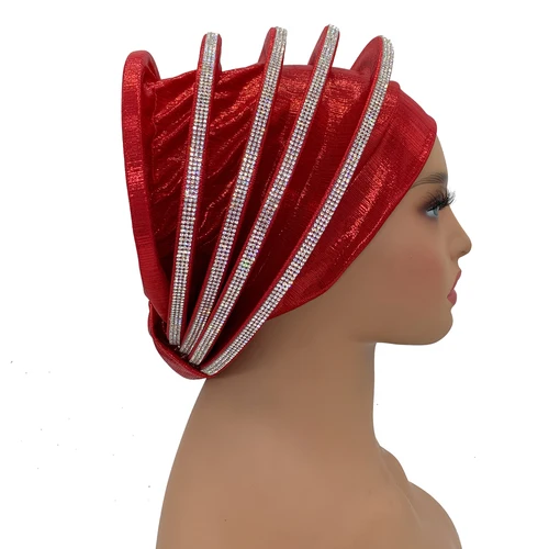 Imagen 2 del producto Turbante de boina en espiral con diamantes de lujo para mujer, envolturas para la cabeza para mujer africana, boinas femeninas, turbante nigeriano, tocado para fiesta de boda Gele