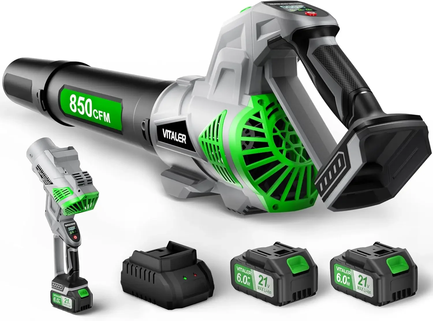 Leaf Blower Cordless, Brushless Blower 850 CFM 250 MPH with 2 Batteries | Powerful Electric Blower with 2 x 6.0Ah Batteries