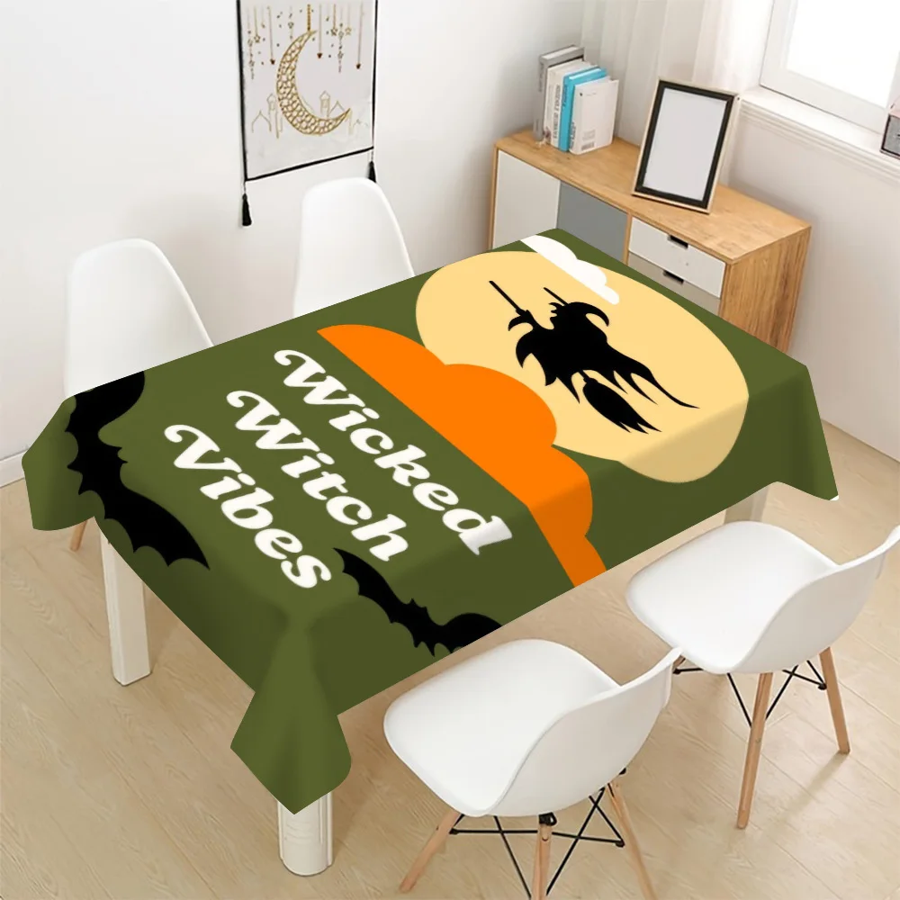 Wicked Witch Vibes Halloween Party Tablecloth Waterproof Green Spooky Decor for Fall Gathering