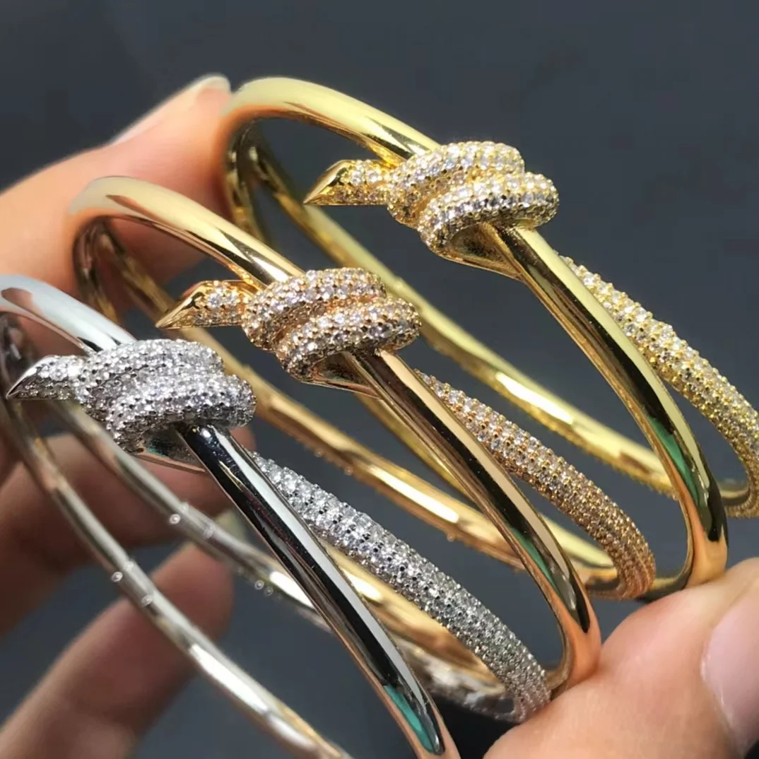 

Высококачественный Браслет с узлом из чистого серебра 18k, модный и элегантный для женщин, роскошные брендовые ювелирные изделия