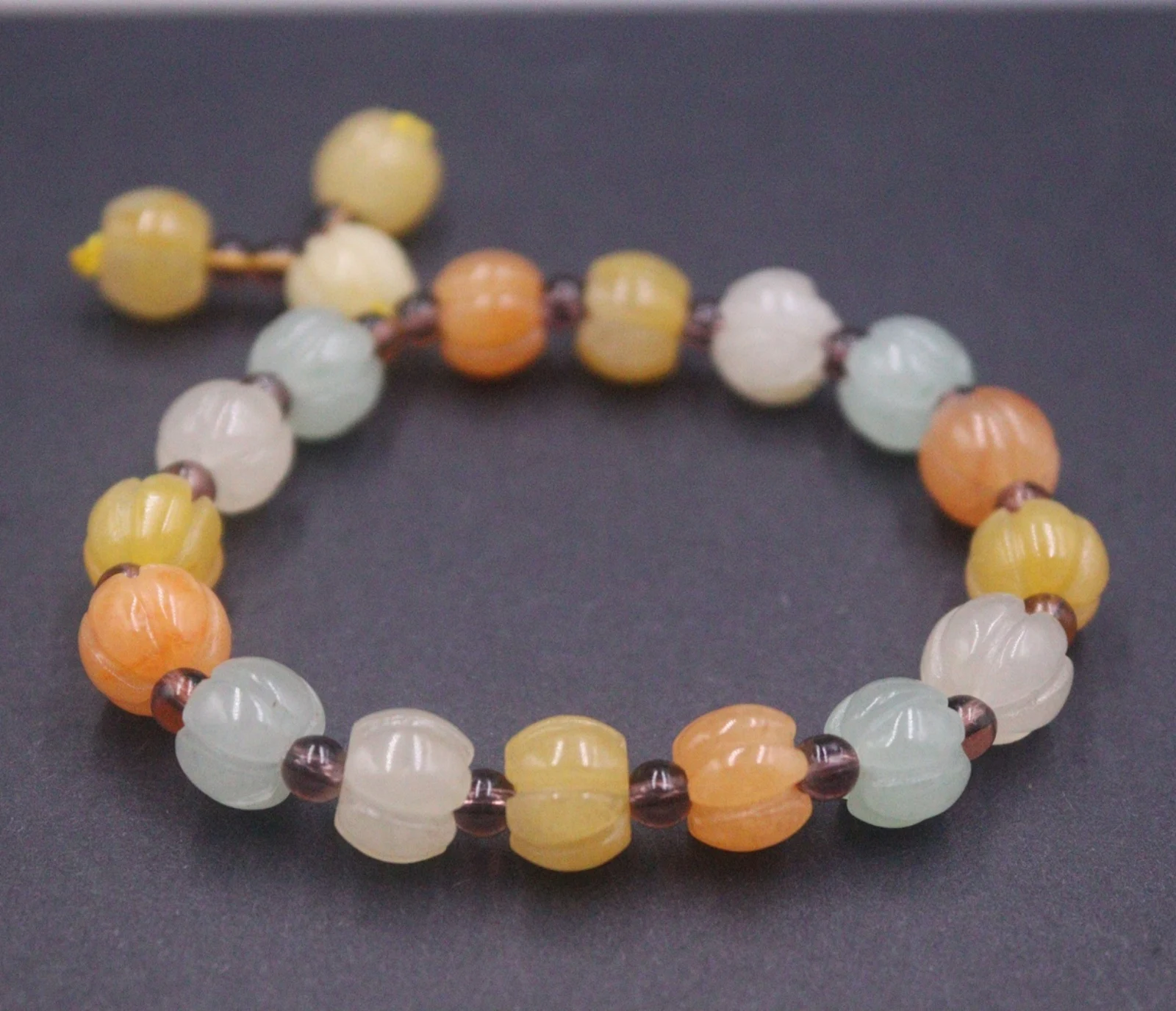 Natural Colorful Jade Lucky Men Women Gift 10mm Width Carved Pumpkin Beaded Bracelet
