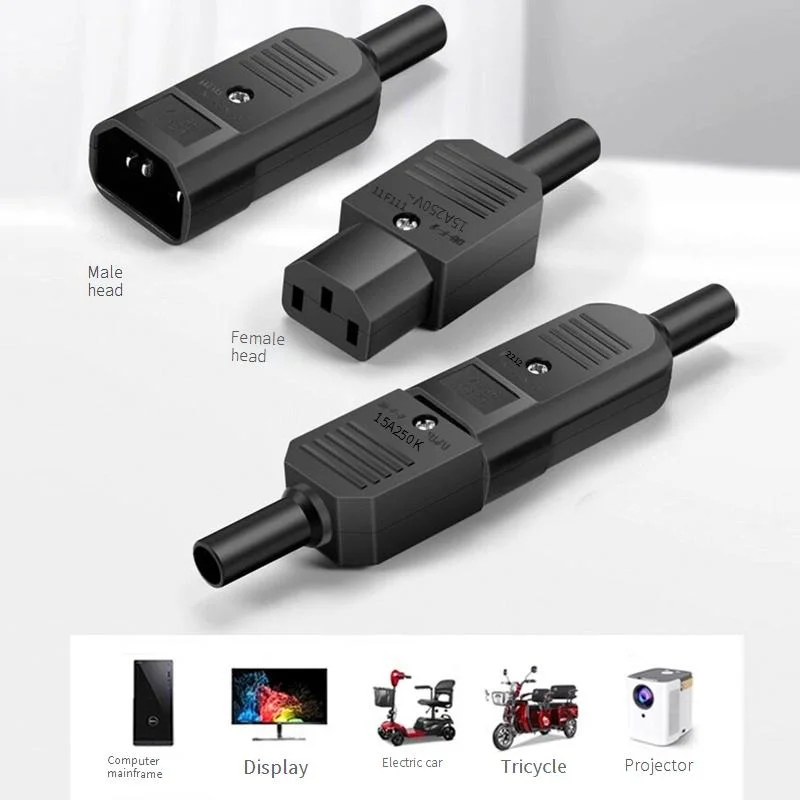 Black Elbow C15 Power Cord Wiring Power Plug Assemble IEC Connector Outlet PDU UPS Electrical AC Socket Plug 10A 250V