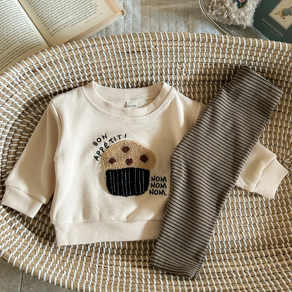 2024 autunno Toddler Outfits Baby Boy Infant Cute Popcorn ricamo Pullover camicia + pantaloni 2 pezzi Set di vestiti per ragazze a maniche lunghe