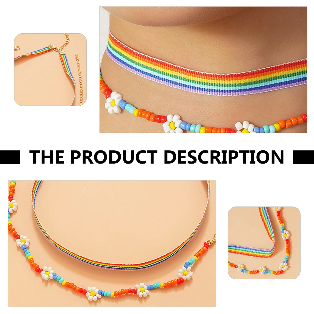 

2pcs Layered Necklaces Ethnic Style Rainbow Bead Woven Choker Beach Accessory Bohemian Jewelry Set Summer Travel Fashion