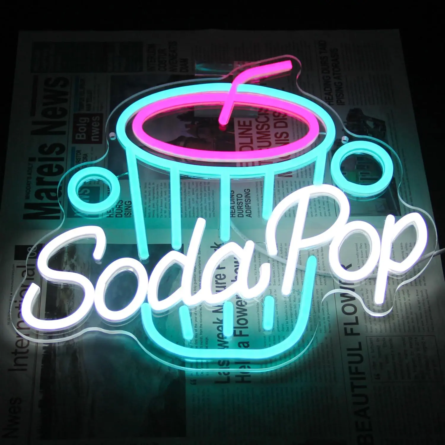 Soda Pop Neon Sign Drink Neon Light Dimmable Beverage Cup LED Sign Wall Business Sign Cocktail Restaurant Dessert Shop Bar Decor