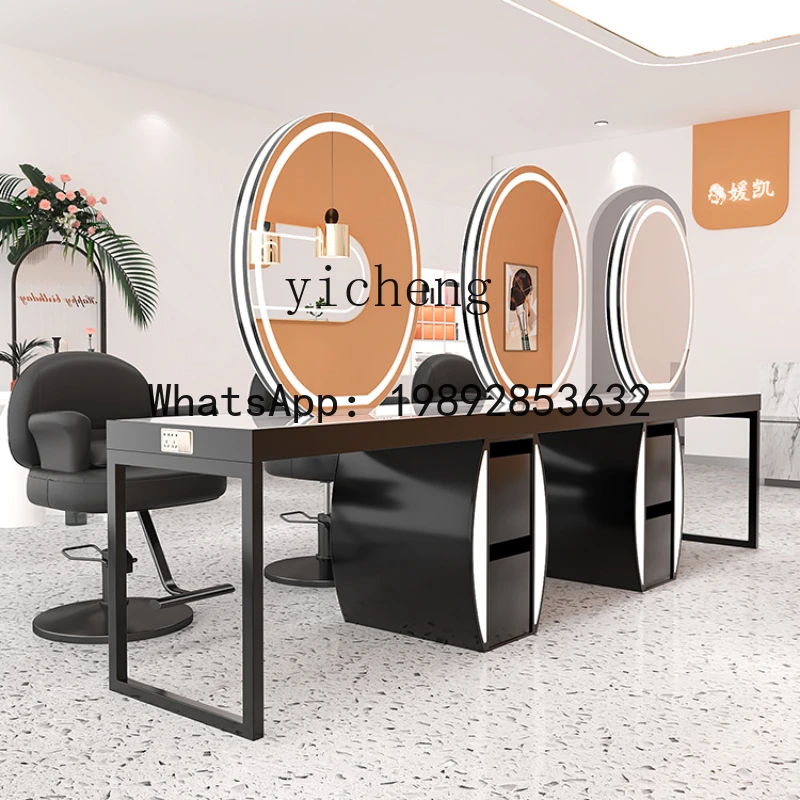 

AA Single-Sided HD Haircut Mirror Led with Cabinet New Marble Dressing Table Hairdressing Mirror