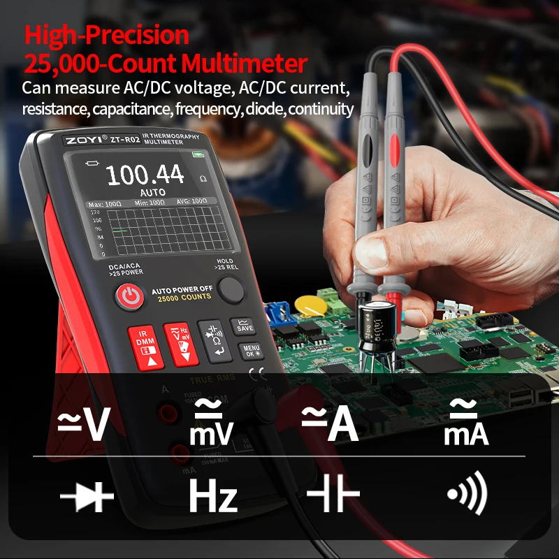 ZOYI R02 Infrared Thermal Imager 240*240 & 25000-Count Multimeter, for Leak Detection, Portable Electronic Maintenance