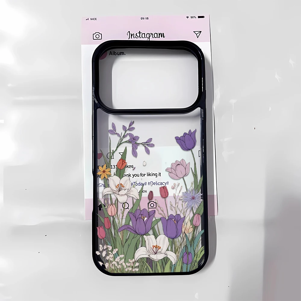 Elegant Purple Flower Style Phone Case Vintage Drop Protection Button Cover for iPhone Plus 12 Air 17 11 14 13 Pro 15 16 Max