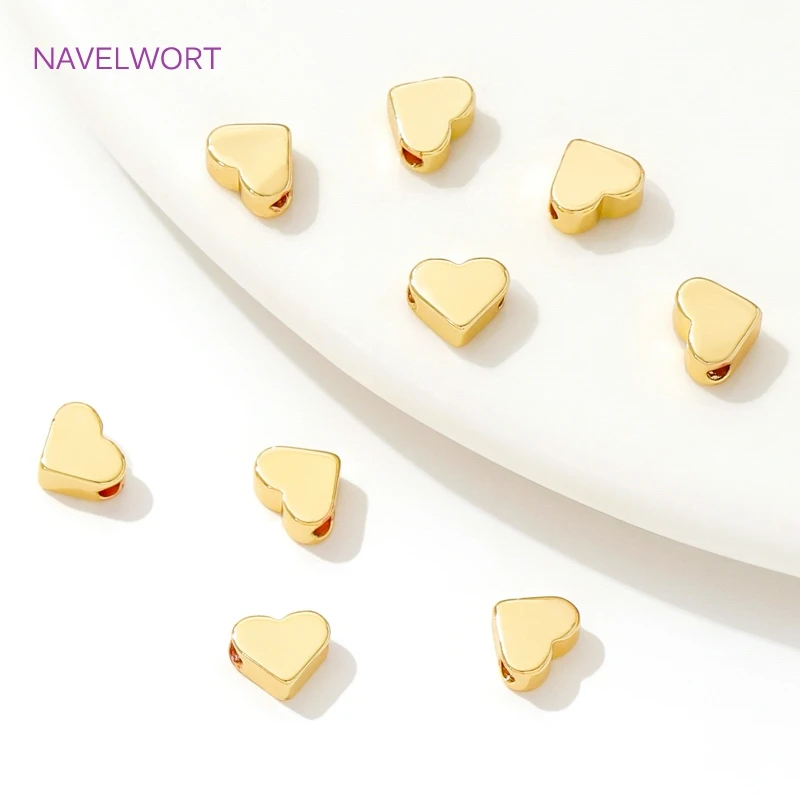 18K Real Gold Plated Brass Heart Shape Spacer Beads For Bracelets Making,Separators For Beads,DIY Beading Jewelry Accessories view 2