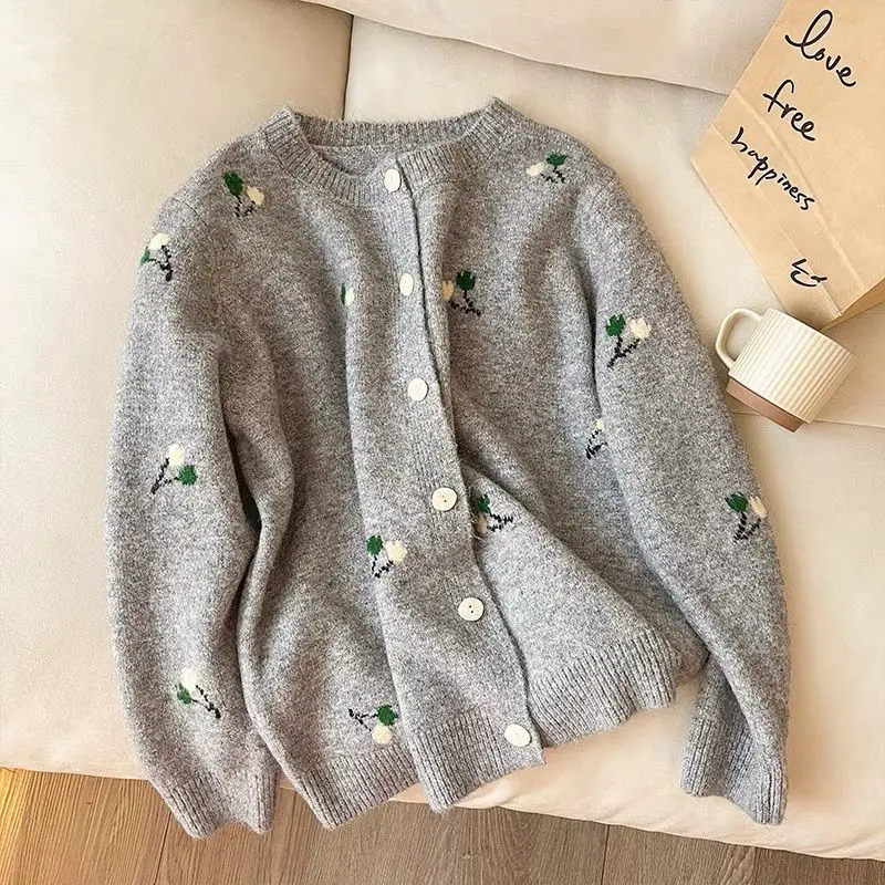 Cardigan Brodé pour Femme, Pull, Nouvelle Collection Automne Hiver