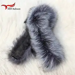 Silver fox Winter Women's Real Fox Fur Scarf Fox Fur Cap Fur Collar Scarves 80cm Collar Soft Fur Scarf Neck Warmer L#45