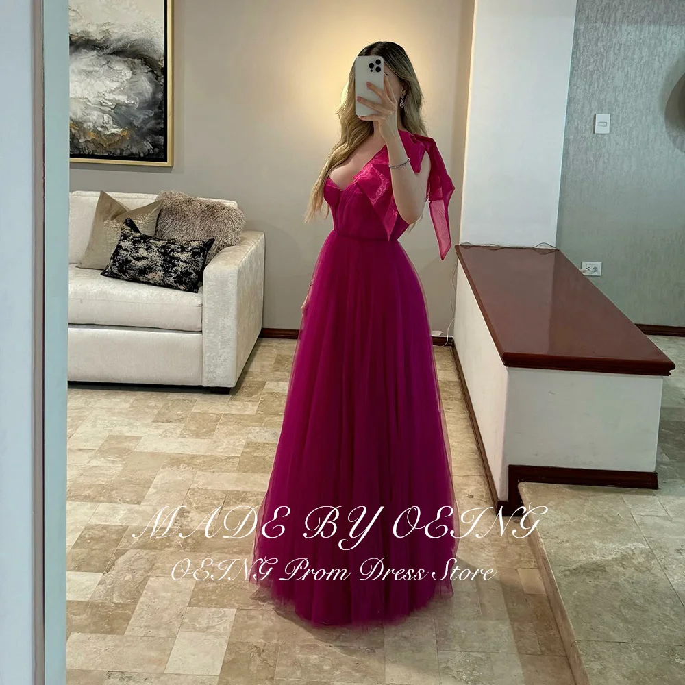 OEING Fuchsia Elegant Tulle Prom Gowns For Women Evening Dresses A-Line Sexy One Shoulder V Neck 2025 Formal Occasion Gala