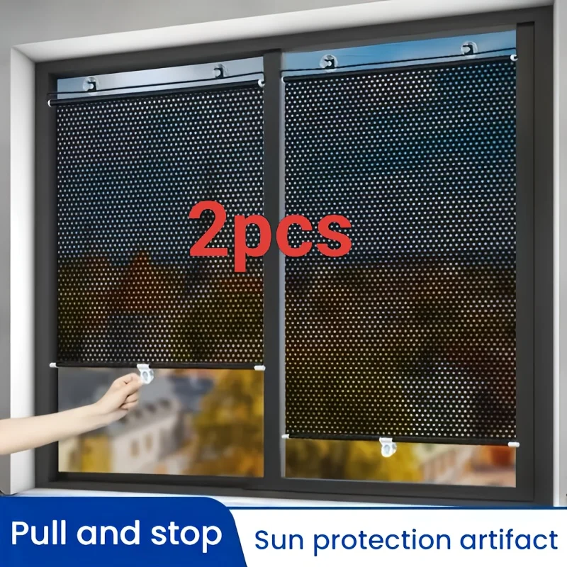 2 Stück Fenster-Sonnenschutz-Rollos, Saugnapf-Design ohne Bohren, verstellbare Verdunkelungsvorhänge für Schlafzimmer, Wohnzimmer, Badezimmer