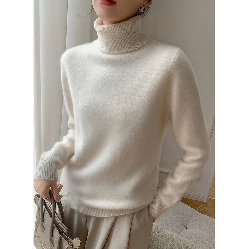 Fall/Winter 2024 New cashmere sweater women's double thick turtleneck pullover sweater long sleeve solid color bottoming sweater