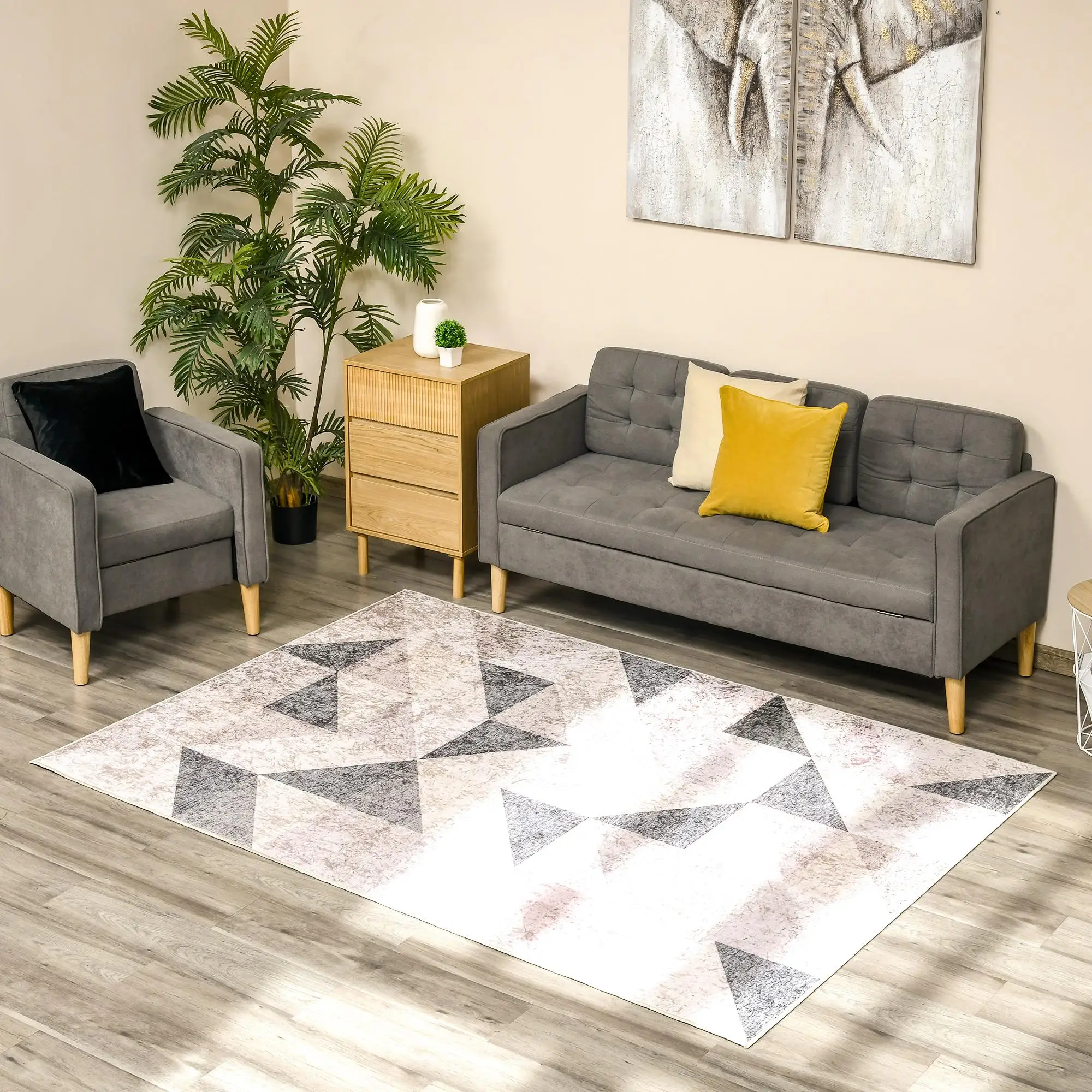 Tapis Sam géométrique 230x160 cm avec envers non-tissé, motif gris noir pour salon, chambre, couloir, chambre d'enfants