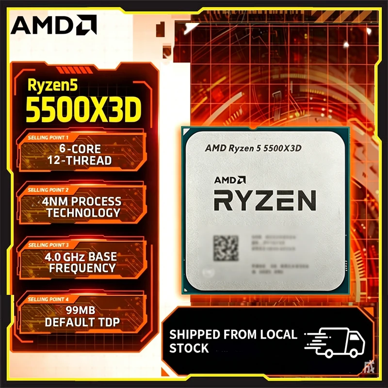 

AMD Ryzen 5 5500X3D 6 Core 12 Thread 3GHz 96MB L3 Cache 7NM 105W AM4 DDR4 New Gaming CPU Without Cooler