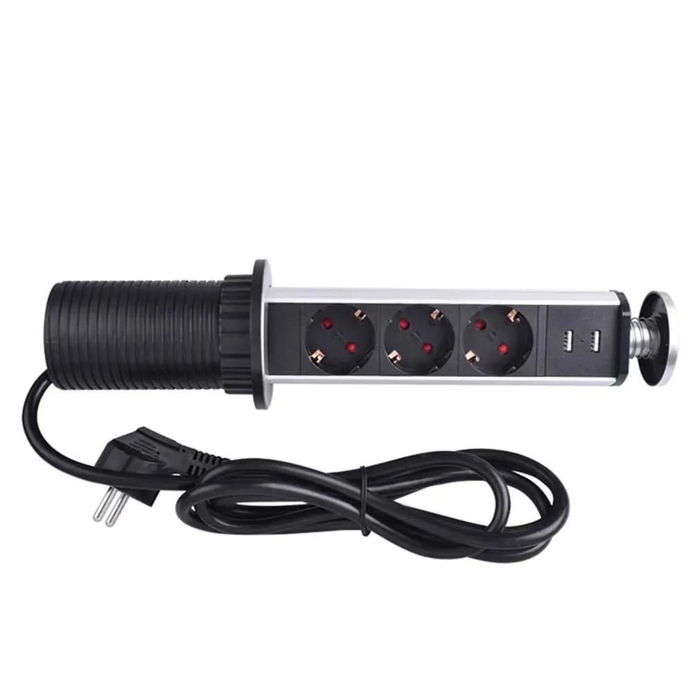 Presa di corrente Pop-Up retrattile 3 spina ue e 2 porte di ricarica USB, presa di corrente Pop-Up da tavolo da lavoro multifunzione.