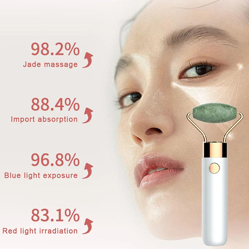 Massageador elétrico vibratório de rolo de jade, para emagrecimento, lifting facial, cuidados de beleza dos olhos, pedra de rolo 3d, cuidados com a pele facial