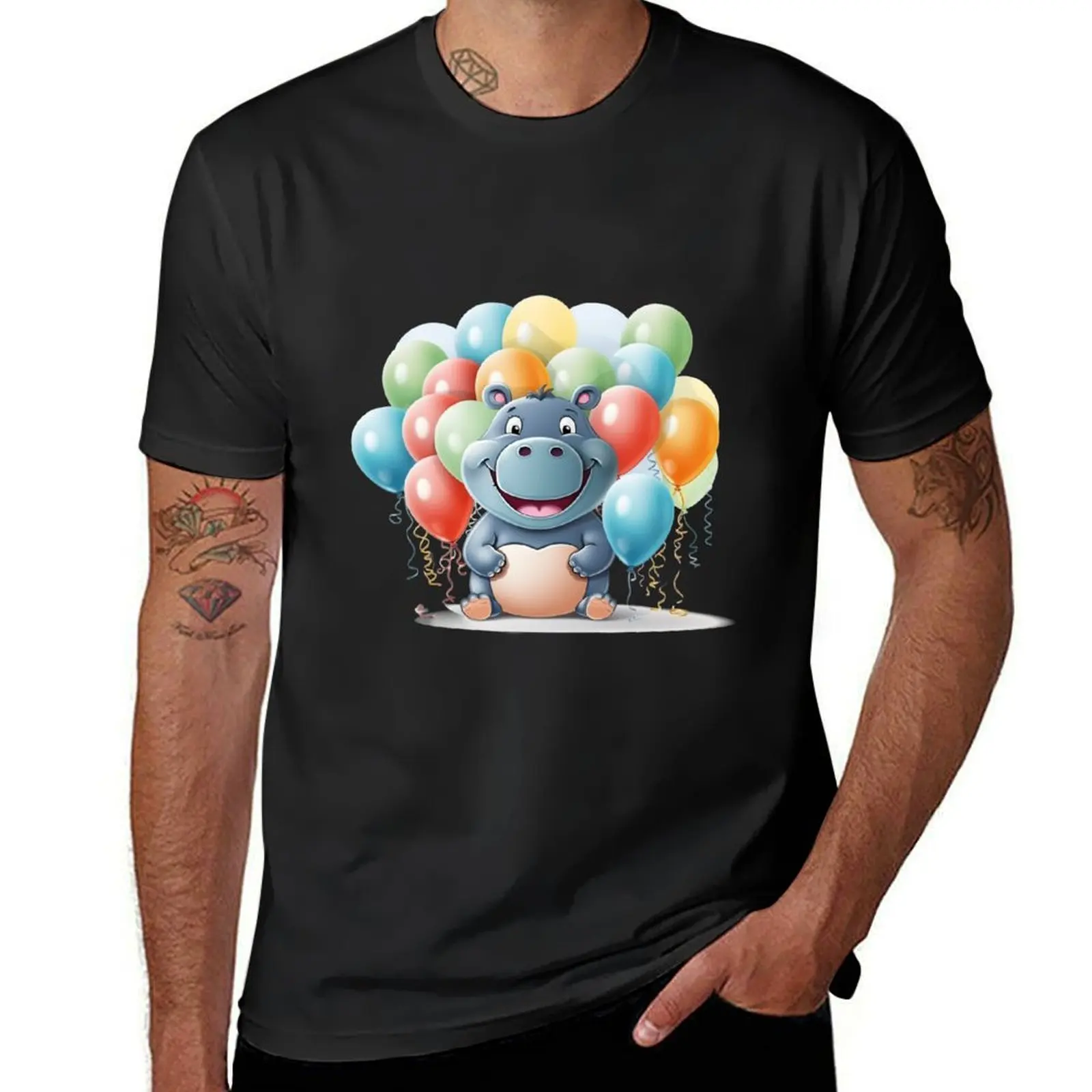 Cute hippo and balloon T-Shirt cute clothes Blouse animal prinfor boys vintage T-shirt men