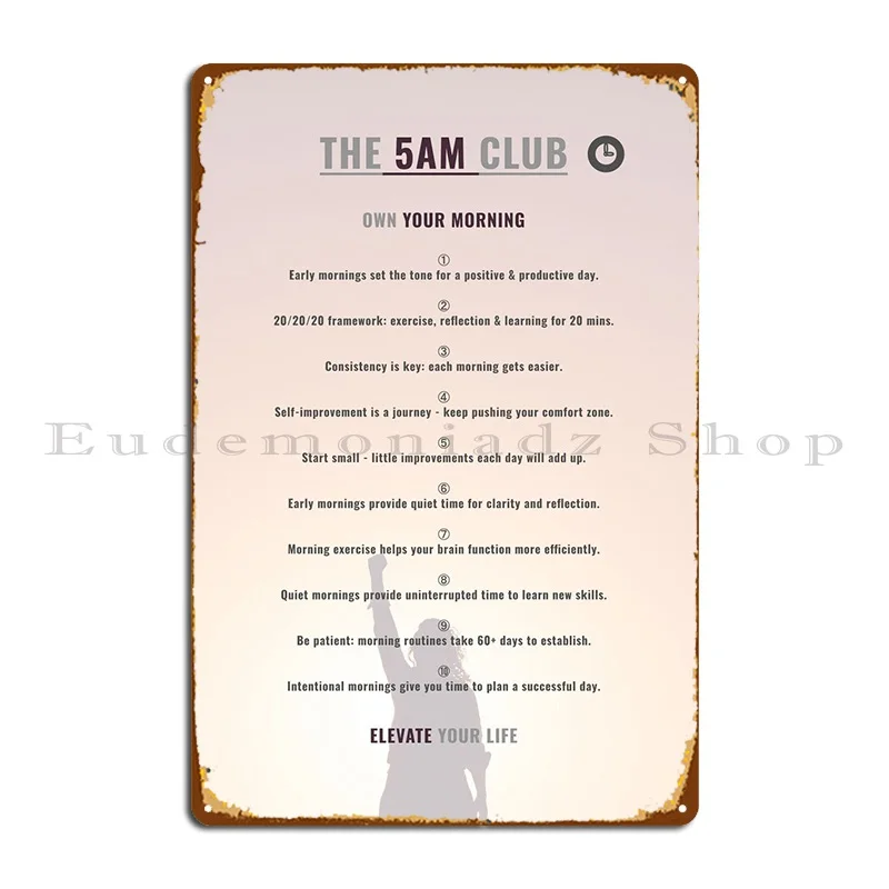 The 5 Am Club Book Summary Metal Plaque Poster Funny Living Room Wall Cave Customized Home Tin Sign Poster