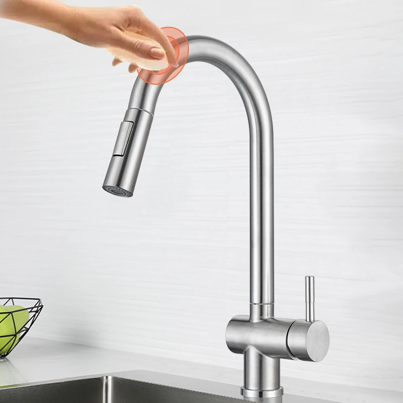 Hot Cold Digital Touch on Kitchen Faucets with Pull Down Kitchen Sink Mixer Tap Stainless Steel Sensor Touch Kitchen Faucet